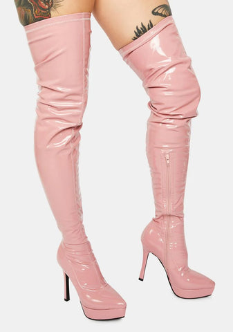 Money Making Moves Pink Thigh High Boots