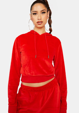 Red Kira Velour Hoodie