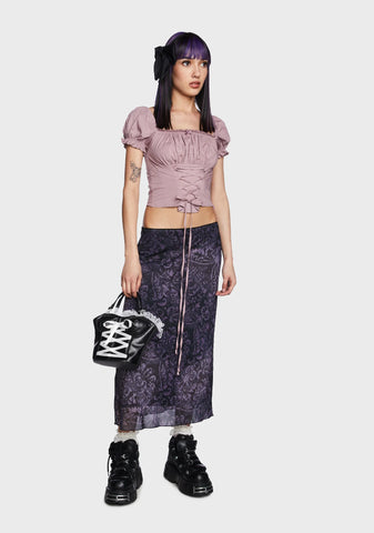 Aurora Milkmaid Lace Up Top - Mauve