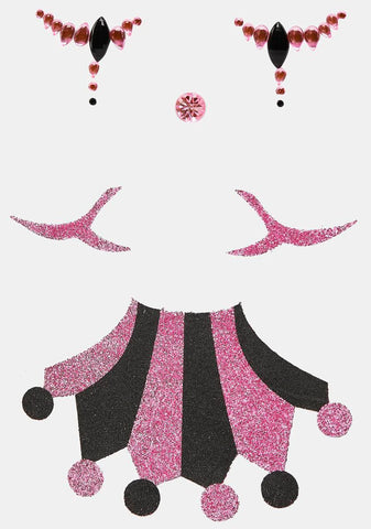 Pink Clown Face Gems & Body Stickers Set