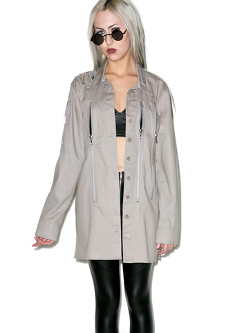 Sandstorm Zipper Head Button Up Top - Black