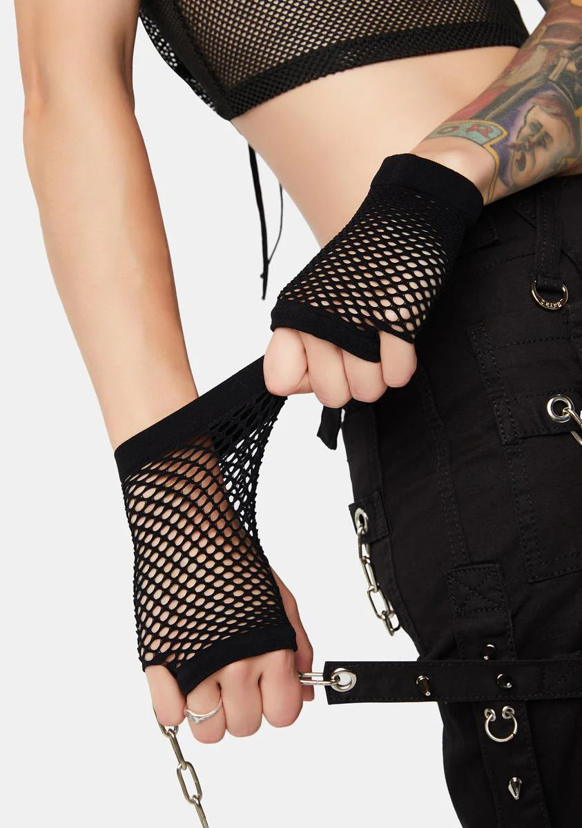 Dark Plasmic Punk Fishnet Gloves