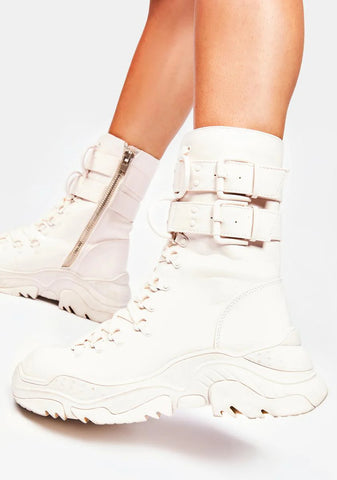 Ecru Hollywood Hiker Combat Boots