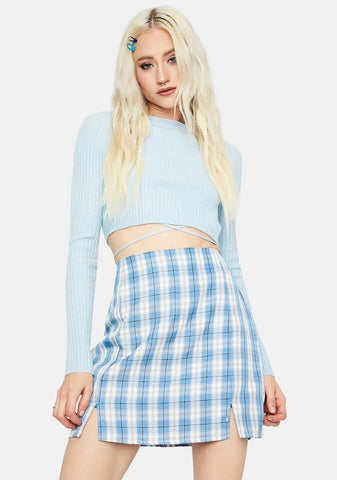 Aqua Playful in Plaid Mini Skirt