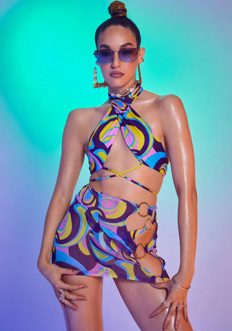 Retro Floral Print Mesh Sarong