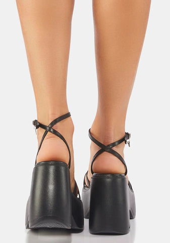 Soulmate Black Platform Leather Heels