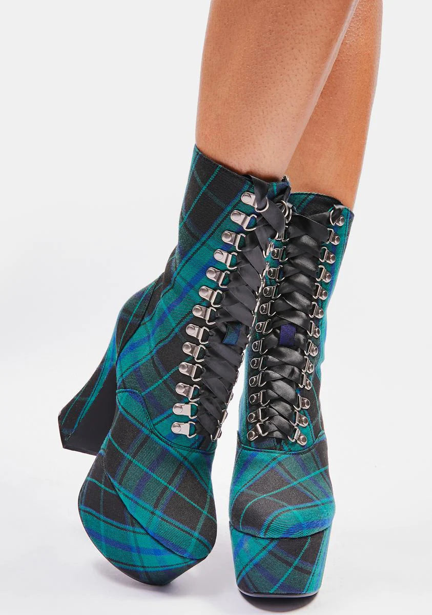 Deathly Bored Plaid Platform Boots