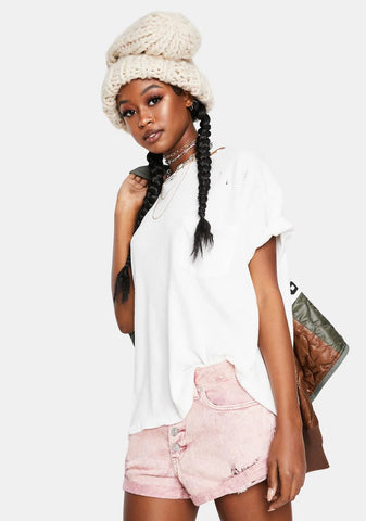 Peach Romeo Rolled Cut Off Denim Shorts