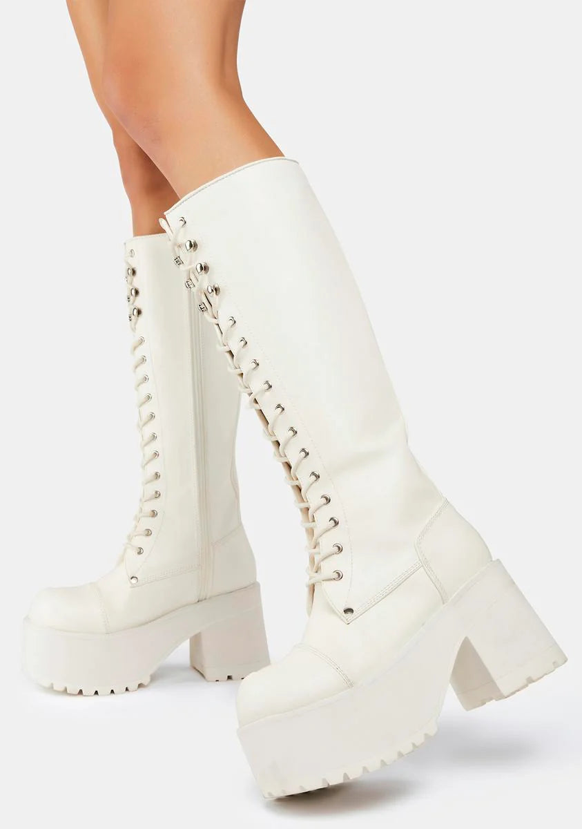 White Ranger-302 Knee High Boots