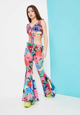 Squeeze The Day Fruit Print Mesh Flares