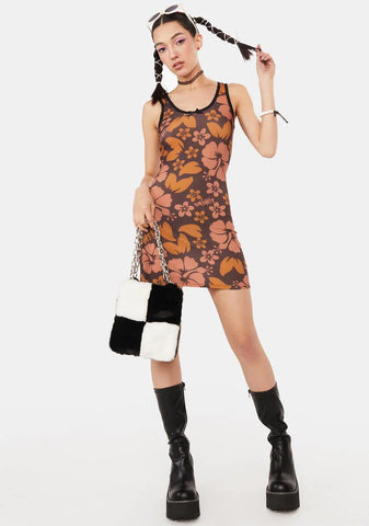 Mocha Hibiscus Mini Dress