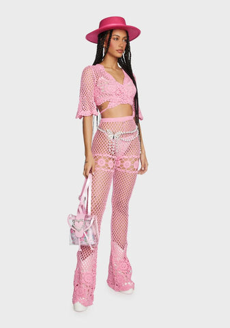 Dream Away Crochet Bell Bottoms Pink