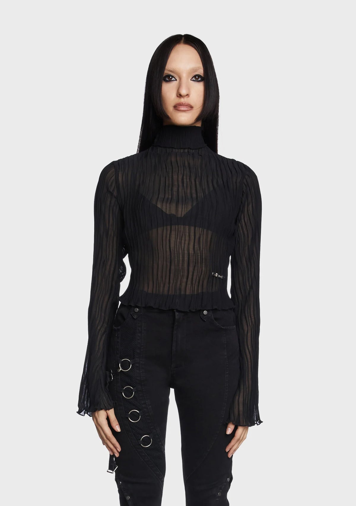 Stand Collar Straight Flared Sleeves Shirt