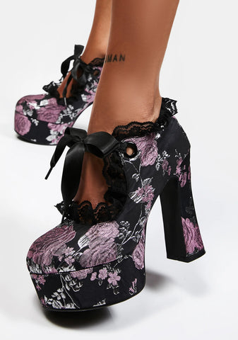 Mauve Fanged Faerie Brocade Mary Janes