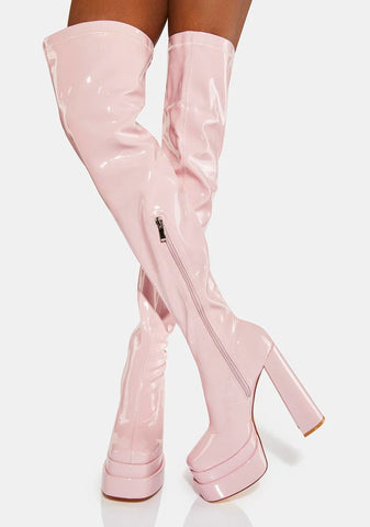Pink Osborne Thigh High Boots