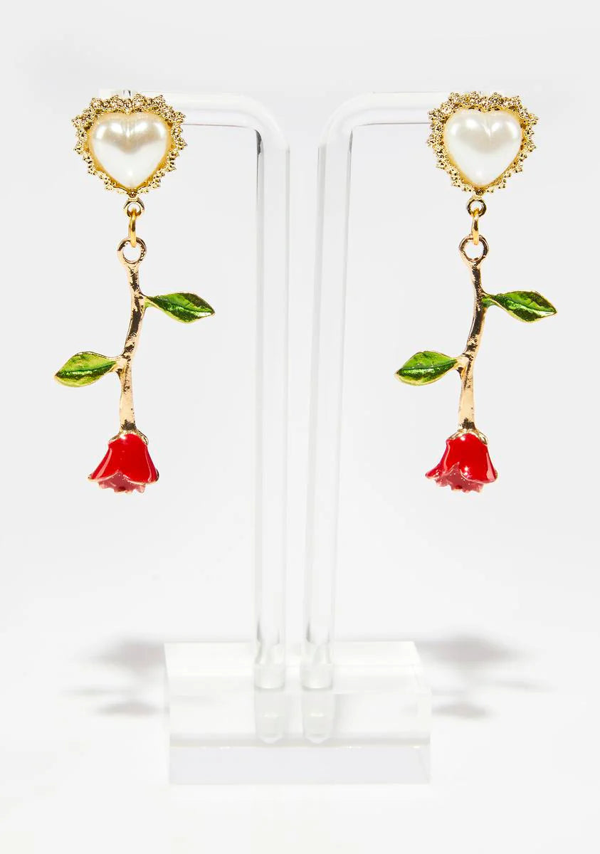 Dripping In Pearls Rose Earrings