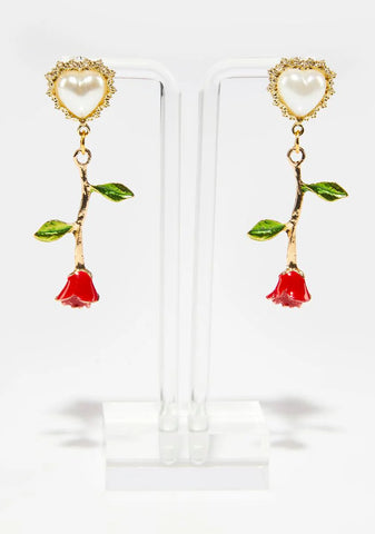 Dripping In Pearls Rose Earrings