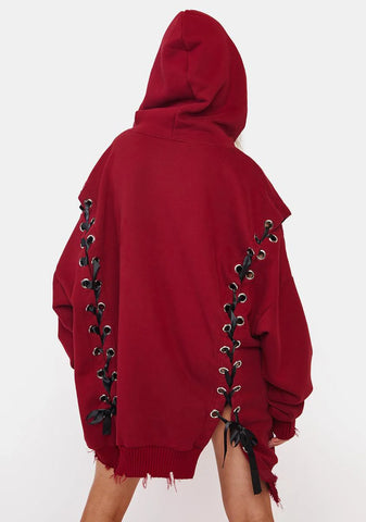 Wine Hearts N Hellions Lace Up Hoodie