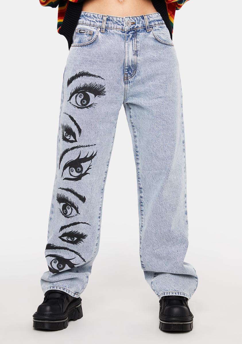 Yin Yang Eyes Printed Loose Jeans