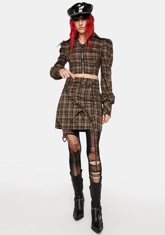 Plaid Peplum Sleeve Top