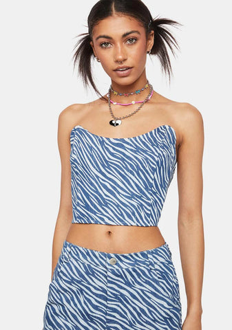 Zebra Print Denim Corset Top