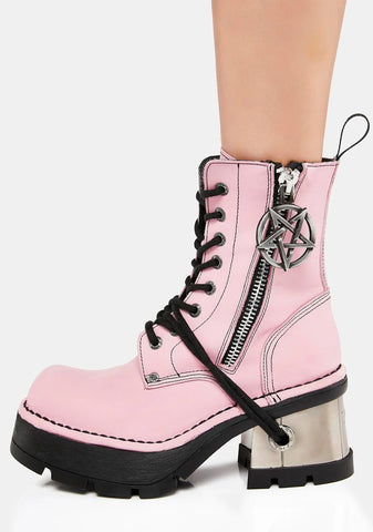 Pink Pentagram M-1045-C11 Combat Boots