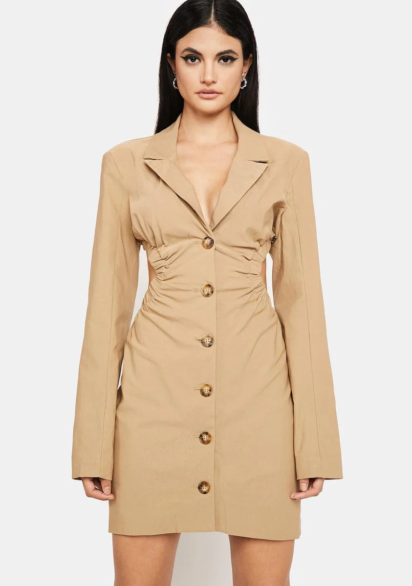 Taupe Boss Moments Cut-Out Blazer Dress