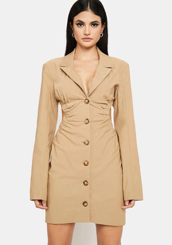 Taupe Boss Moments Cut-Out Blazer Dress
