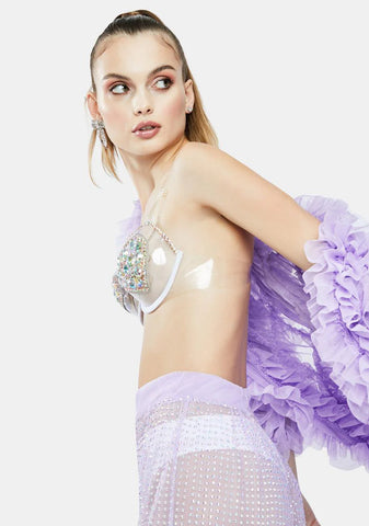 Embellished Heart Shape Rhinestone Clear Bra