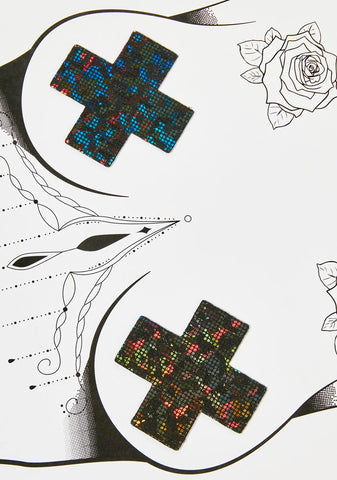 Black Shattered Glass Disco Ball Glitter Cross Pasties