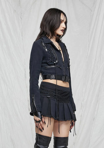 Synth Pleated Twill Mini Skirt