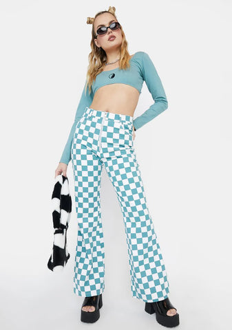 Teal Checkered Sass Flares