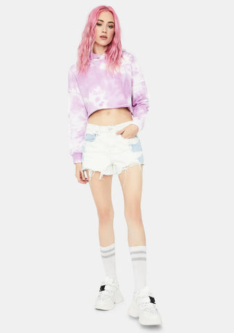 Lilac Easy There Tie Dye Cropped Hoodie