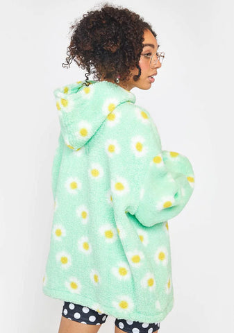 Mint Green Daisy Sherpa Hoodie