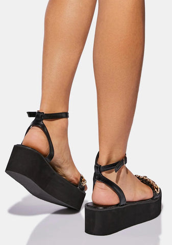 Noir New In Town Flatform Sandals