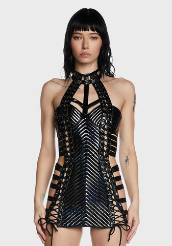 Rude Awakening Mini Dress - Black Holo