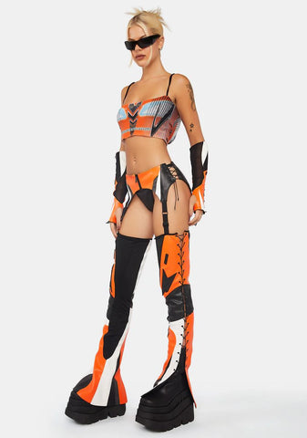 Orange Moto Suspender Chaps