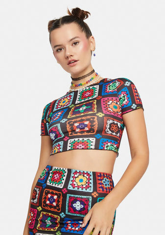 Retro Realness Crochet Print Crop Top
