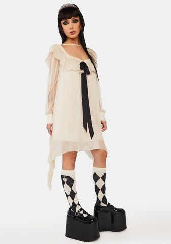 Off White A-Line Ruffle Dress