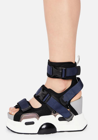 Black Holographic Mulberry Platform Sandals