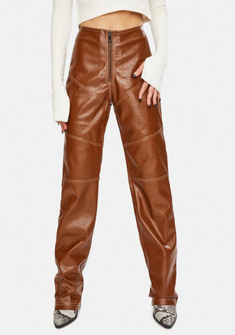 Brown Zakira Vegan Leather Pants
