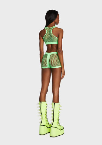 Lime Work It Out Fishnet Shorts Set