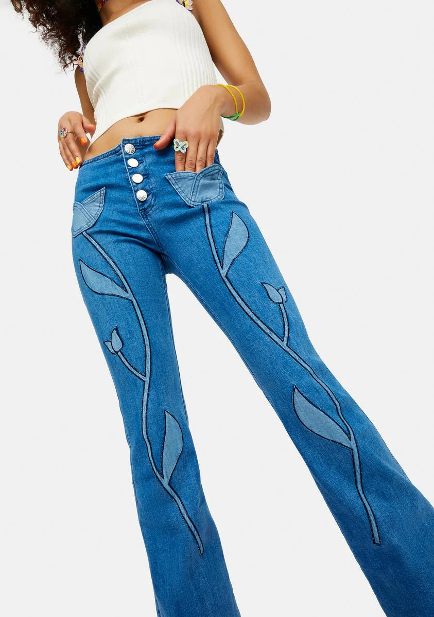 Hippie Nights Tulip Print Denim Flares