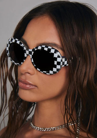 Kurt Checkered Oval Sunglasses