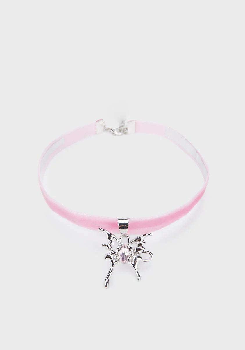 Warped Utopia Velvet Choker - Pink