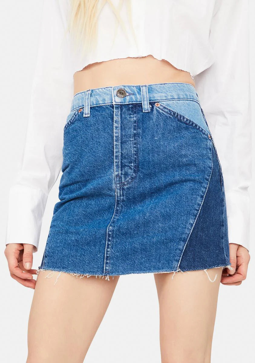 Patchwork Denim Mini Skirt