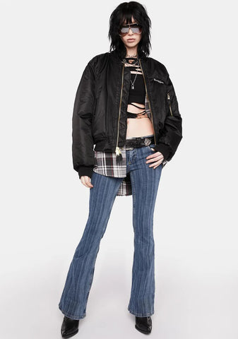 Blue Striped Flare Jeans