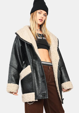 Vegan Leather Shearling Coat