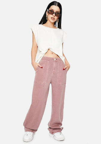 Hardwash Pink Tammy High Waisted Wide Leg Pants