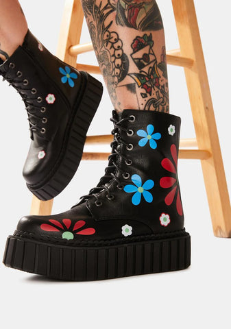 Rocking The Daisies Platform Ankle Boots